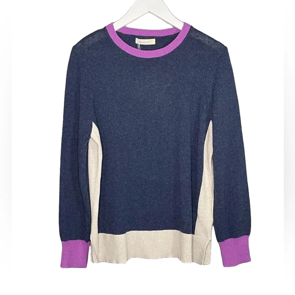 WoolOvers Women's Color Block Crew Neck Jumper Sweater Cotton Wool Blend NWT